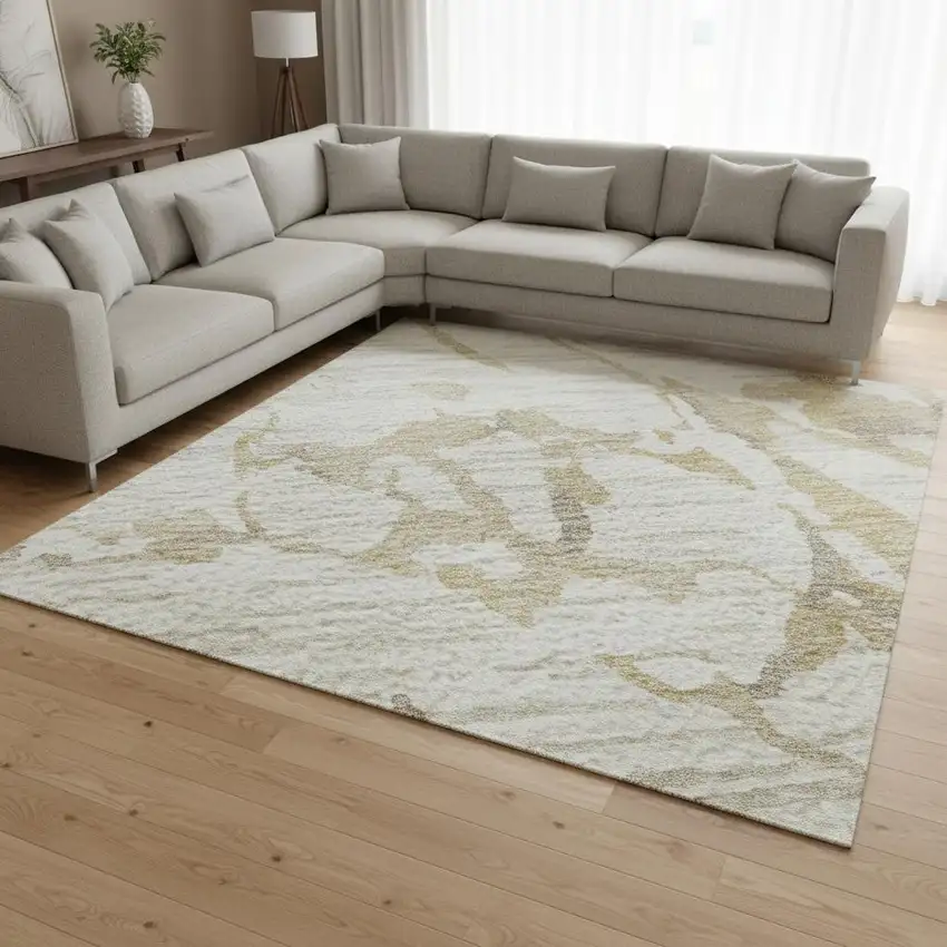 Ivory Beige And Taupe Striped Washable Area Rug With UV Protection Photo 2