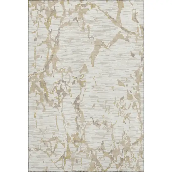 Ivory Beige And Taupe Striped Washable Area Rug With UV Protection Photo 6