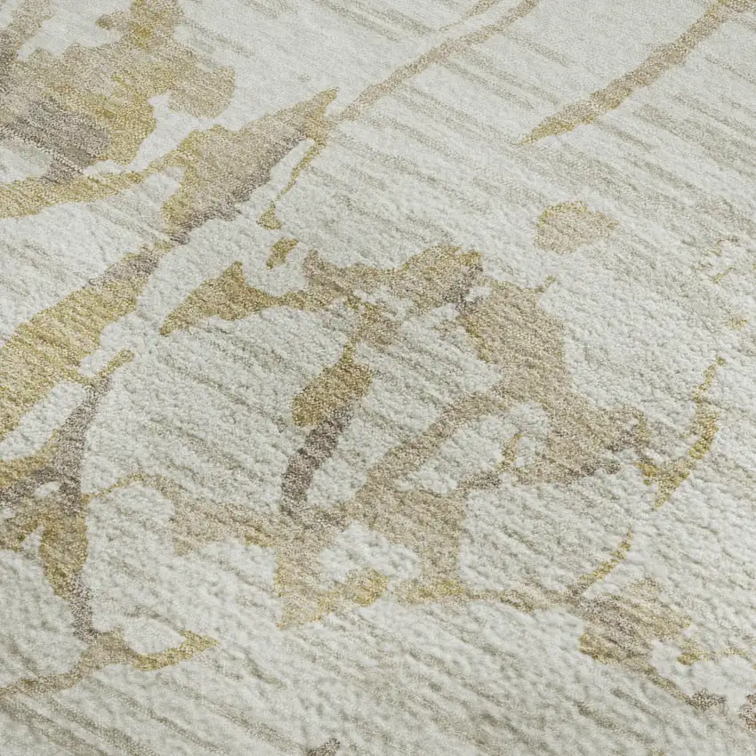 Ivory Beige And Taupe Striped Washable Area Rug With UV Protection Photo 3