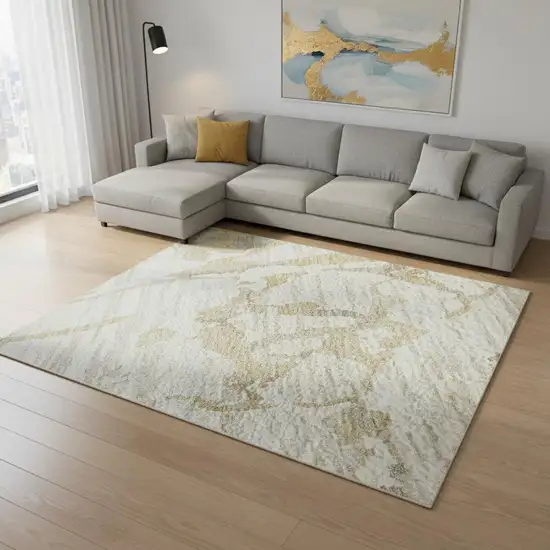 Ivory Beige And Taupe Striped Washable Area Rug With UV Protection Photo 2