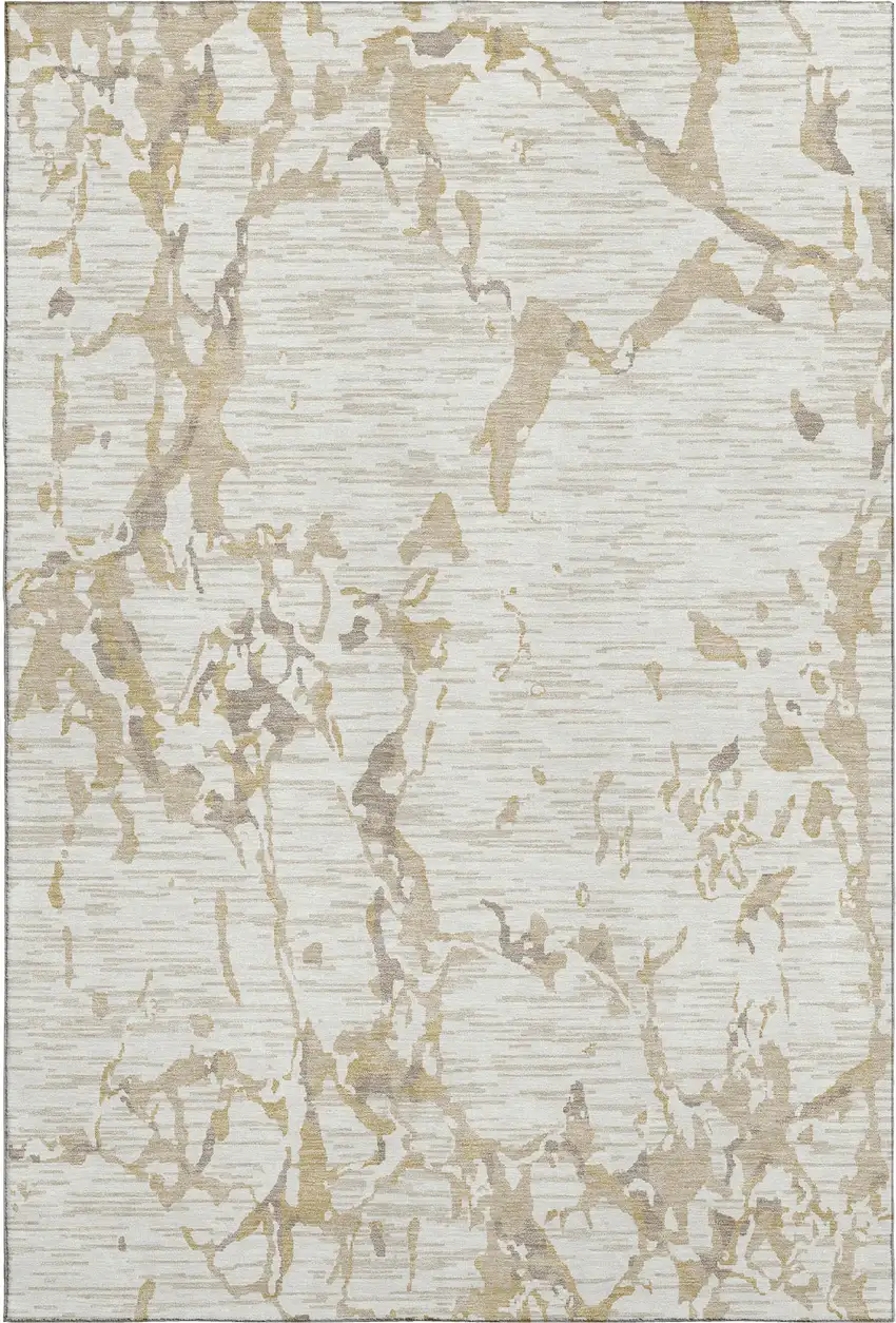 Ivory Beige And Taupe Striped Washable Area Rug With UV Protection Photo 6