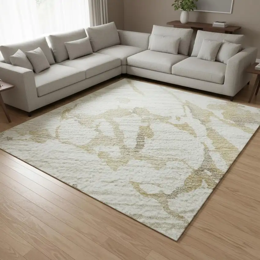 Ivory Beige And Taupe Striped Washable Area Rug With UV Protection Photo 2