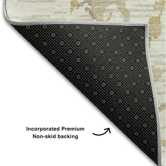 Ivory Beige And Taupe Striped Washable Area Rug With UV Protection Photo 7