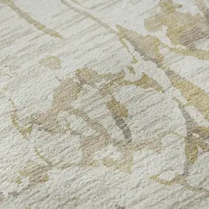 Photo of Ivory Beige And Taupe Striped Washable Area Rug With UV Protection