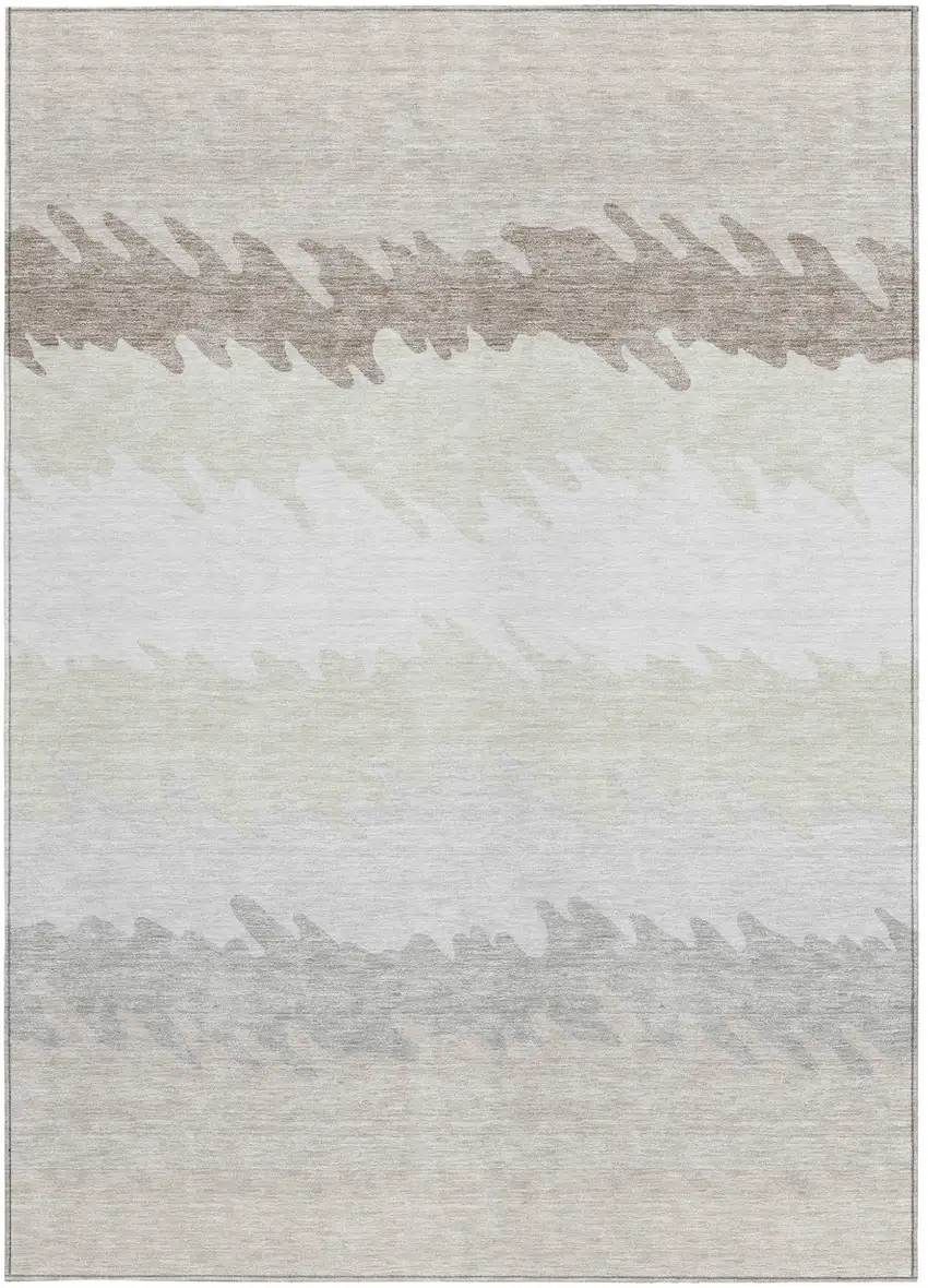 Ivory Beige And Taupe Striped Washable Indoor Outdoor Area Rug Photo 6