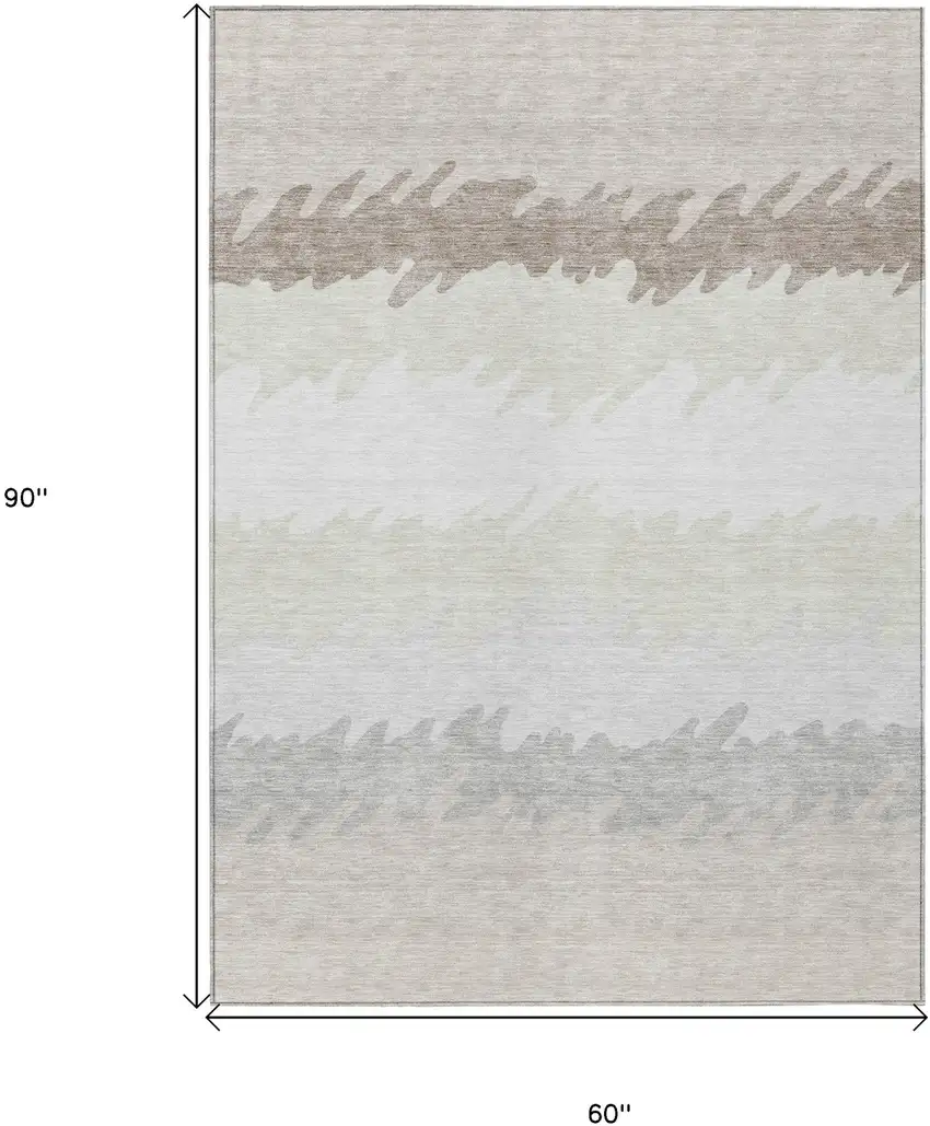 Ivory Beige And Taupe Striped Washable Indoor Outdoor Area Rug Photo 3