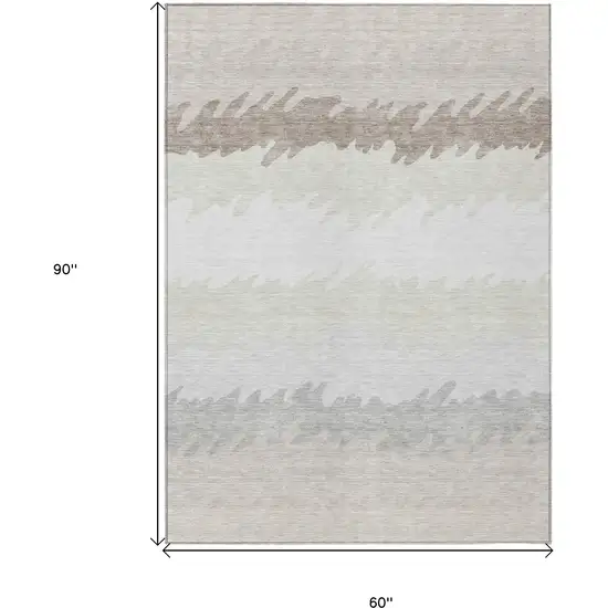 Ivory Beige And Taupe Striped Washable Indoor Outdoor Area Rug Photo 3