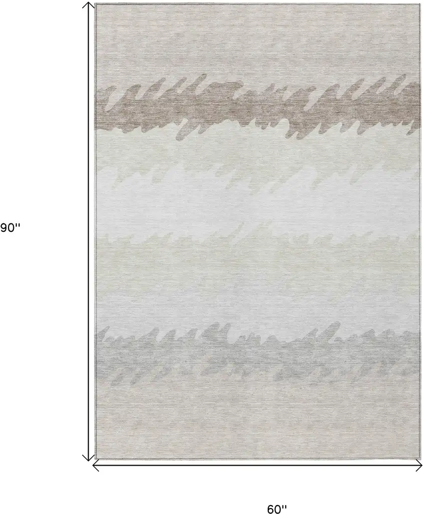 Ivory Beige And Taupe Striped Washable Indoor Outdoor Area Rug Photo 3