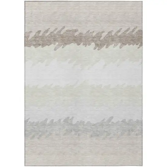 Ivory Beige And Taupe Striped Washable Indoor Outdoor Area Rug Photo 1