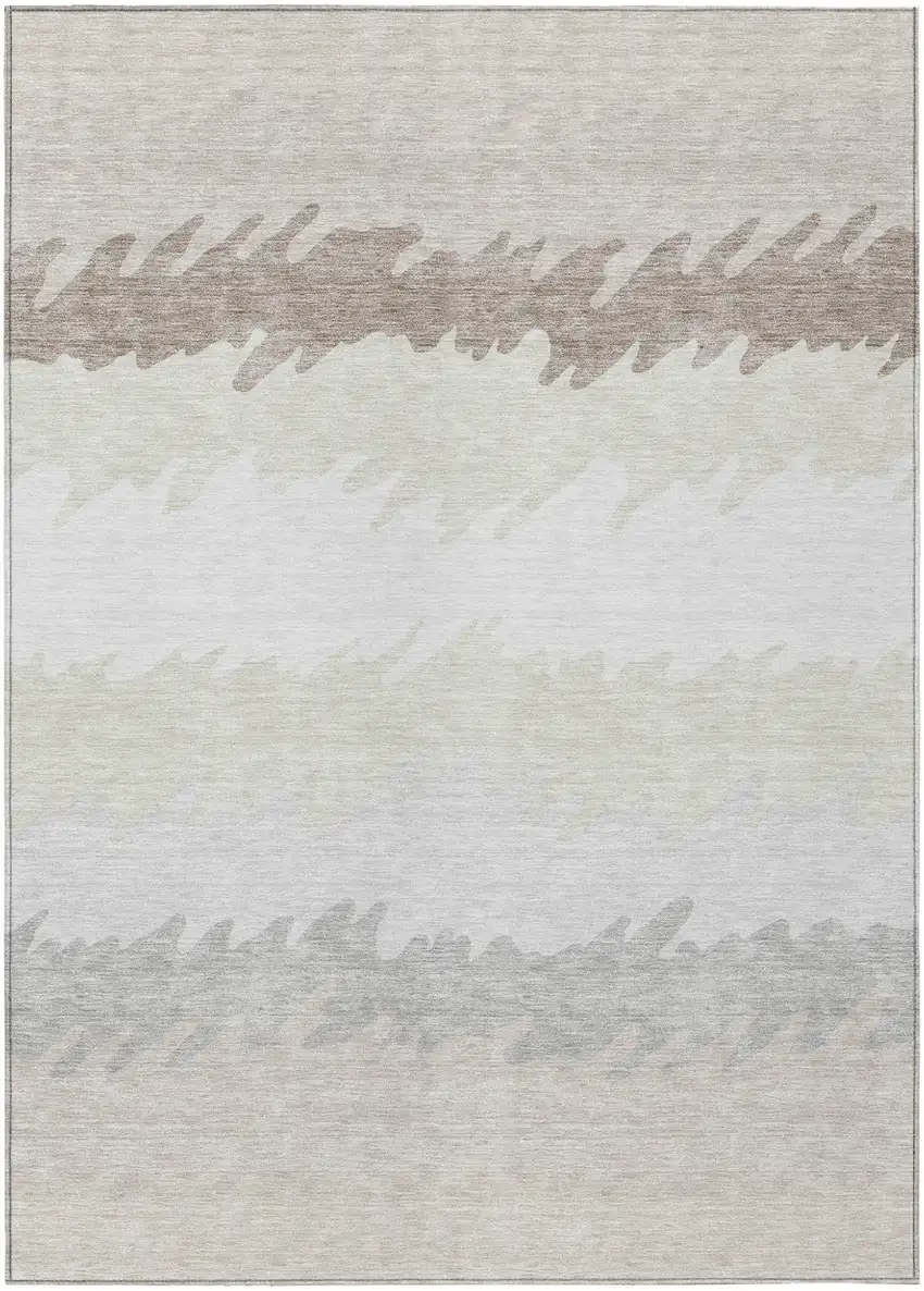 Ivory Beige And Taupe Striped Washable Indoor Outdoor Area Rug Photo 1