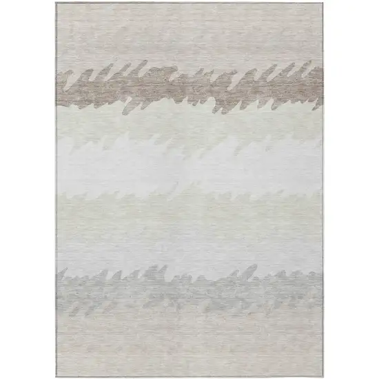 Ivory Beige And Taupe Striped Washable Indoor Outdoor Area Rug Photo 1