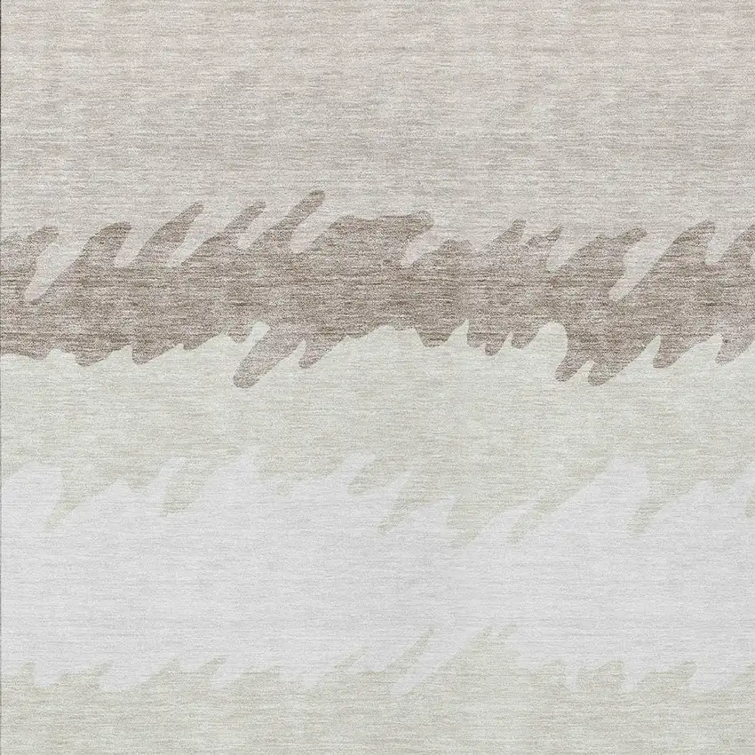 Ivory Beige And Taupe Striped Washable Indoor Outdoor Area Rug Photo 5