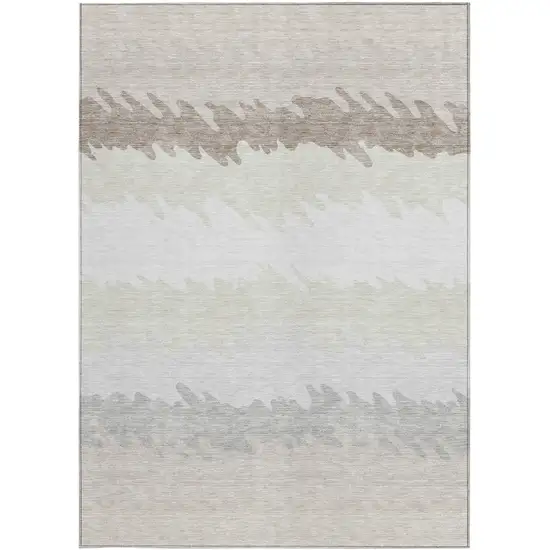 Ivory Beige And Taupe Striped Washable Indoor Outdoor Area Rug Photo 4