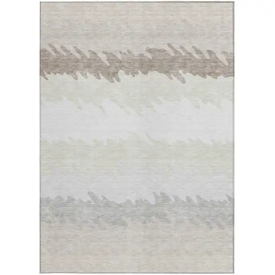 Ivory Beige And Taupe Striped Washable Indoor Outdoor Area Rug Photo 4