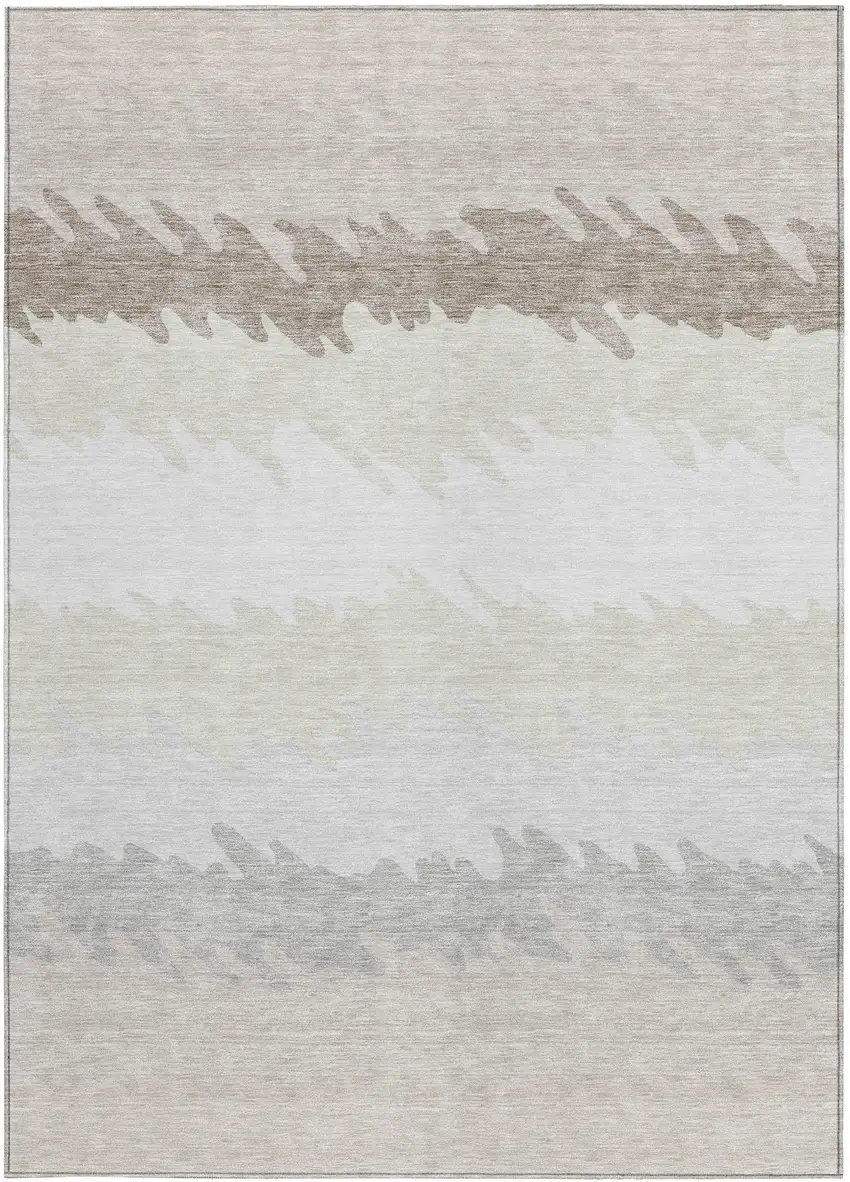 Ivory Beige And Taupe Striped Washable Indoor Outdoor Area Rug Photo 4