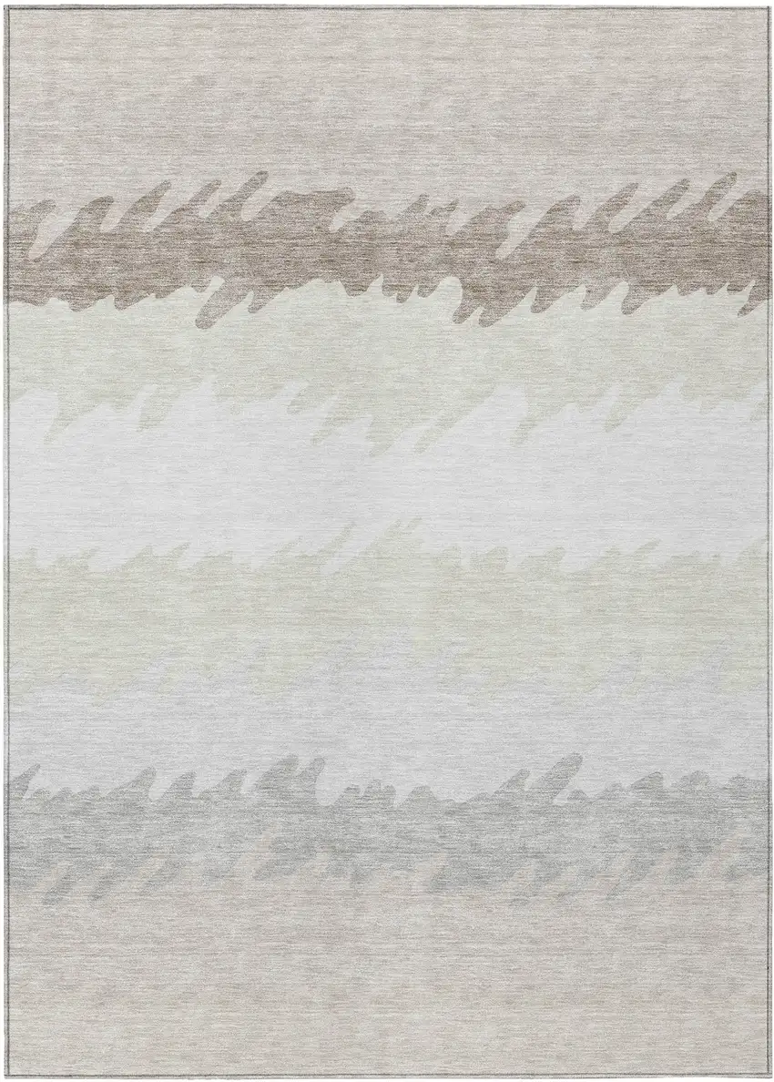 Ivory Beige And Taupe Striped Washable Indoor Outdoor Area Rug Photo 1