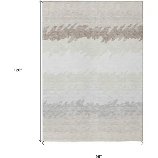 Ivory Beige And Taupe Striped Washable Indoor Outdoor Area Rug Photo 3