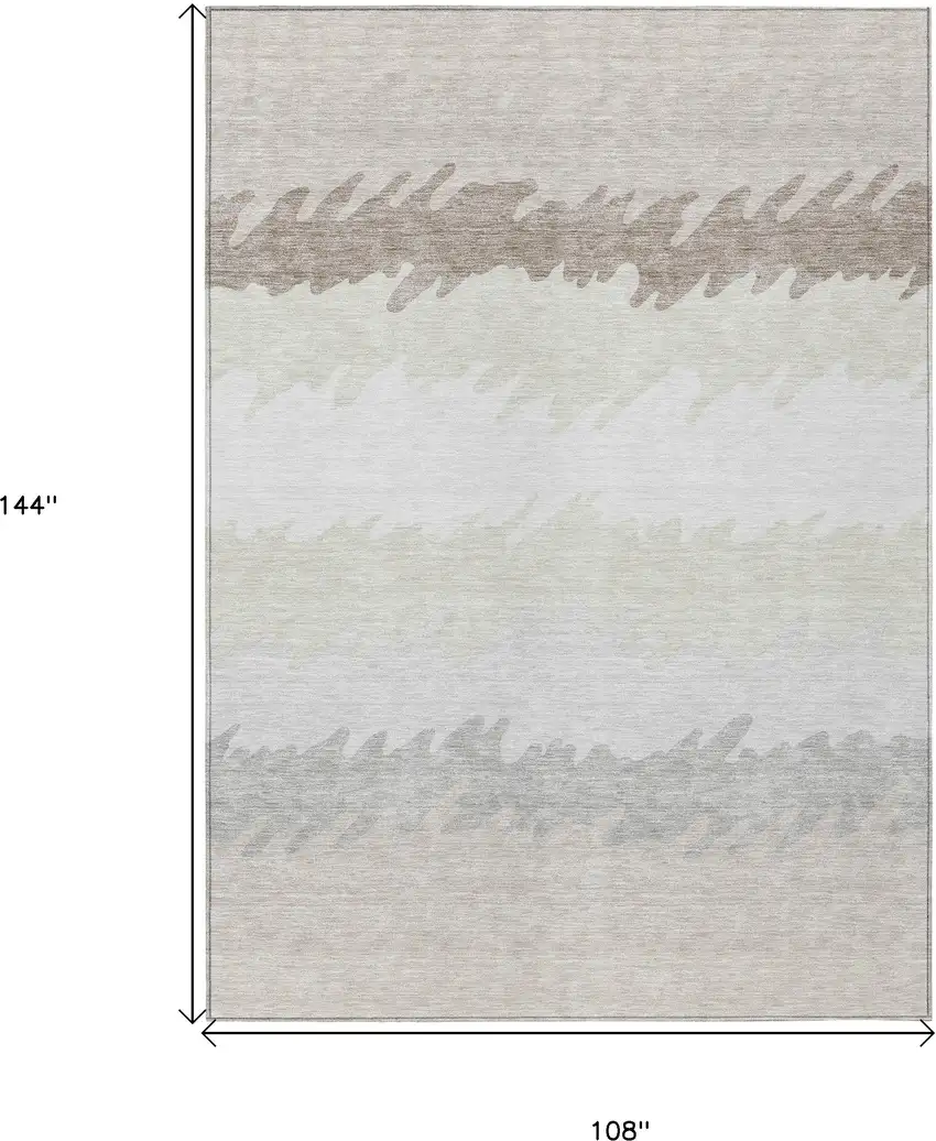 Ivory Beige And Taupe Striped Washable Indoor Outdoor Area Rug Photo 3