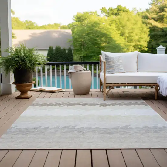 Ivory Beige And Taupe Striped Washable Indoor Outdoor Area Rug Photo 9