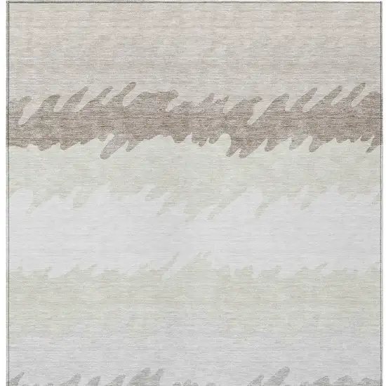 Ivory Beige And Taupe Striped Washable Indoor Outdoor Area Rug Photo 5