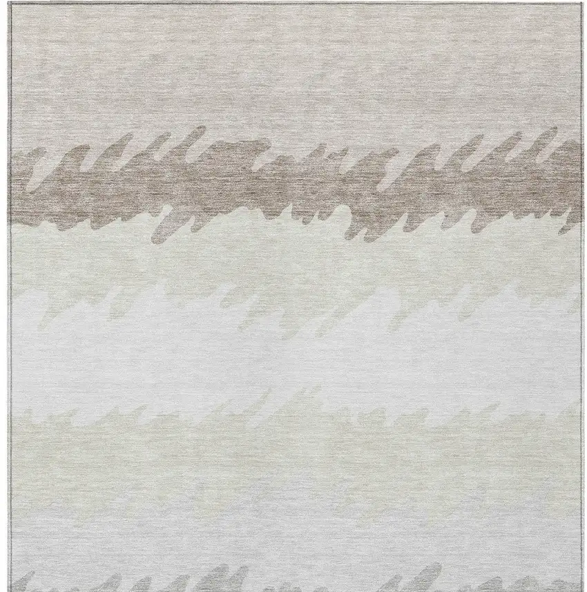 Ivory Beige And Taupe Striped Washable Indoor Outdoor Area Rug Photo 5