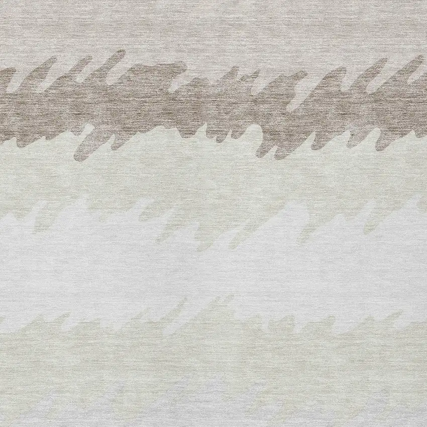 Ivory Beige And Taupe Striped Washable Indoor Outdoor Area Rug Photo 4