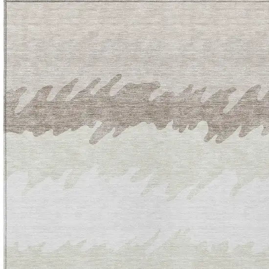Ivory Beige And Taupe Striped Washable Indoor Outdoor Area Rug Photo 5