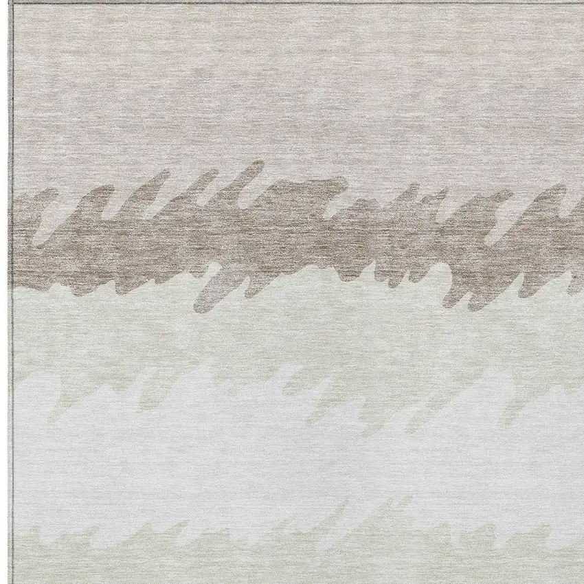 Ivory Beige And Taupe Striped Washable Indoor Outdoor Area Rug Photo 5