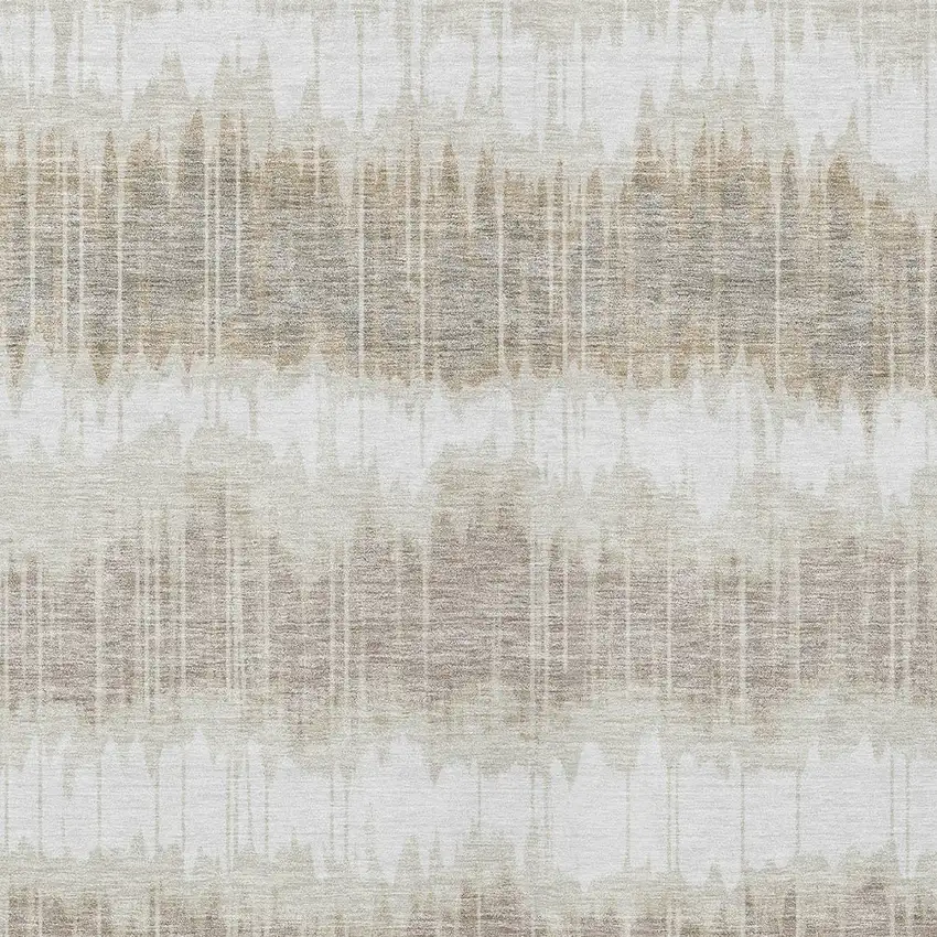 Ivory Beige And Taupe Striped Washable Indoor Outdoor Area Rug Photo 5