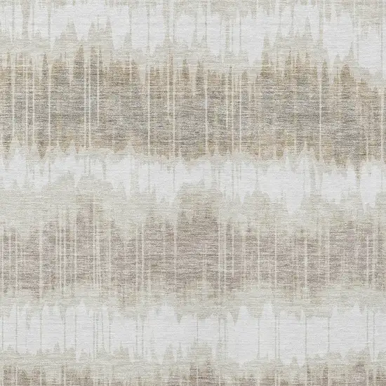 Ivory Beige And Taupe Striped Washable Indoor Outdoor Area Rug Photo 5