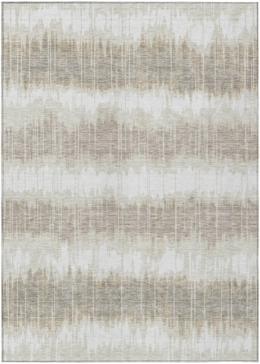 Ivory Beige And Taupe Striped Washable Indoor Outdoor Area Rug Photo 1