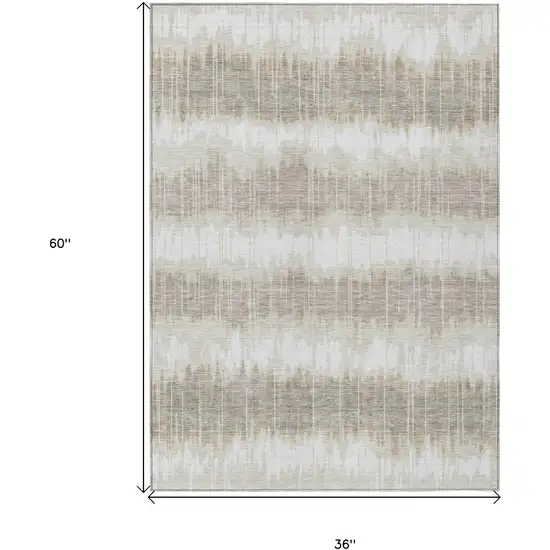 Ivory Beige And Taupe Striped Washable Indoor Outdoor Area Rug Photo 7