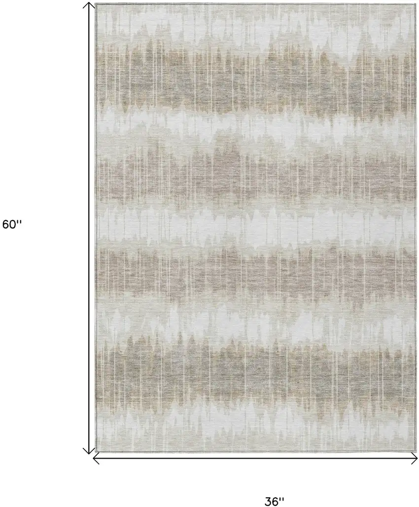 Ivory Beige And Taupe Striped Washable Indoor Outdoor Area Rug Photo 7