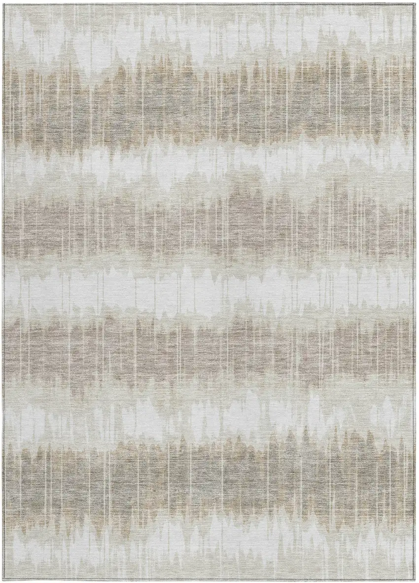 Ivory Beige And Taupe Striped Washable Indoor Outdoor Area Rug Photo 5