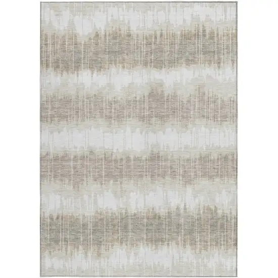 Ivory Beige And Taupe Striped Washable Indoor Outdoor Area Rug Photo 5