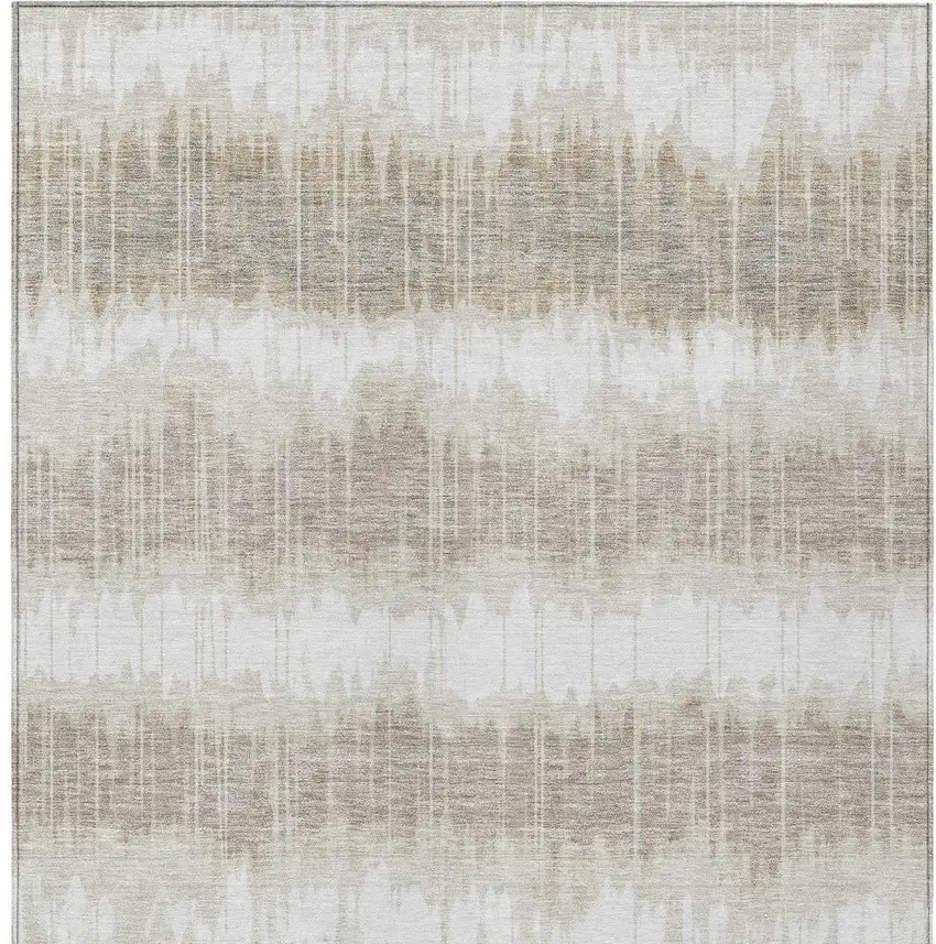 Ivory Beige And Taupe Striped Washable Indoor Outdoor Area Rug Photo 4