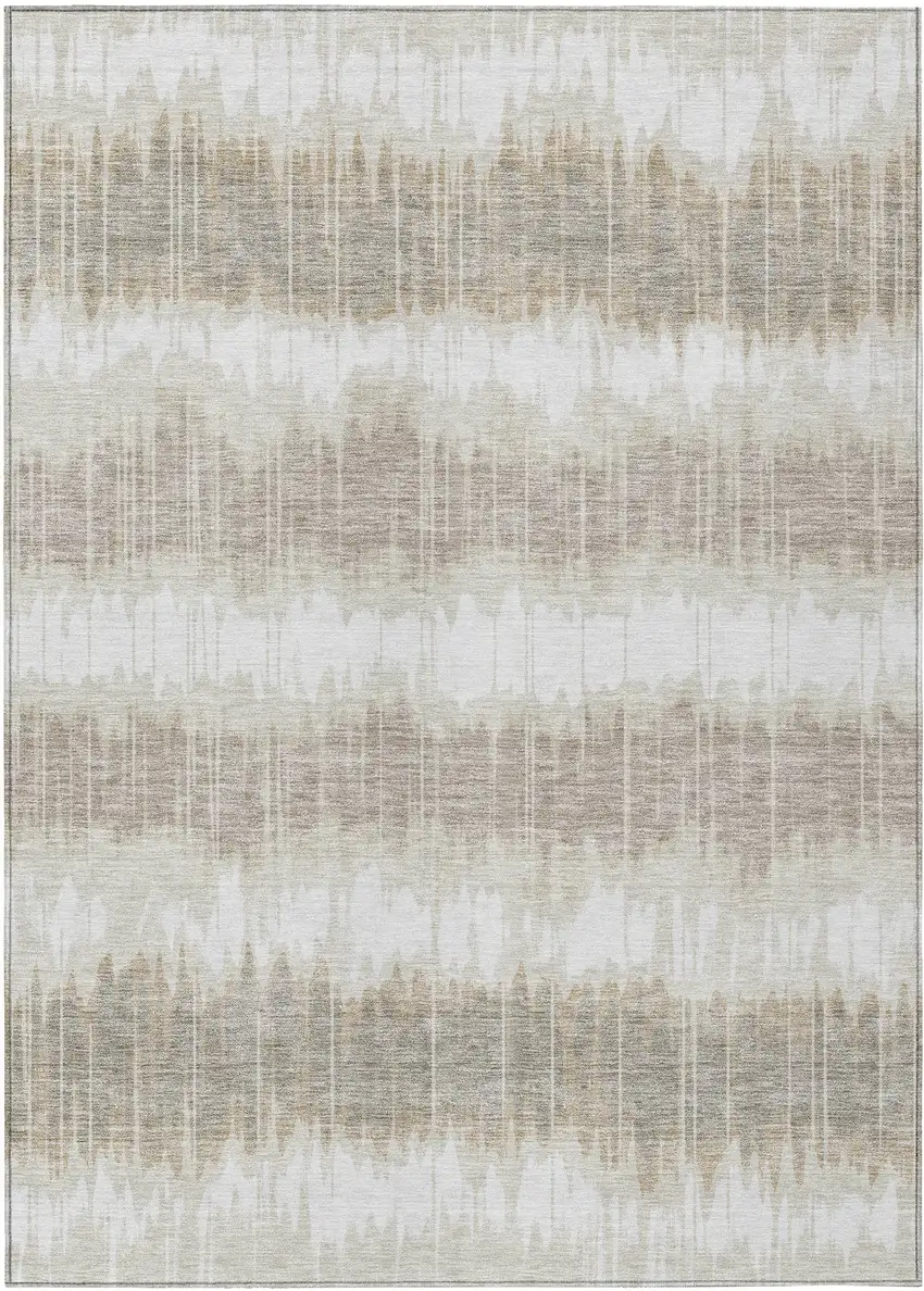 Ivory Beige And Taupe Striped Washable Indoor Outdoor Area Rug Photo 1