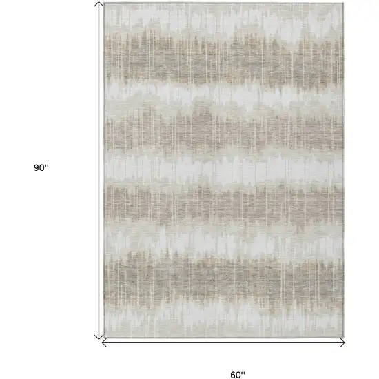 Ivory Beige And Taupe Striped Washable Indoor Outdoor Area Rug Photo 7
