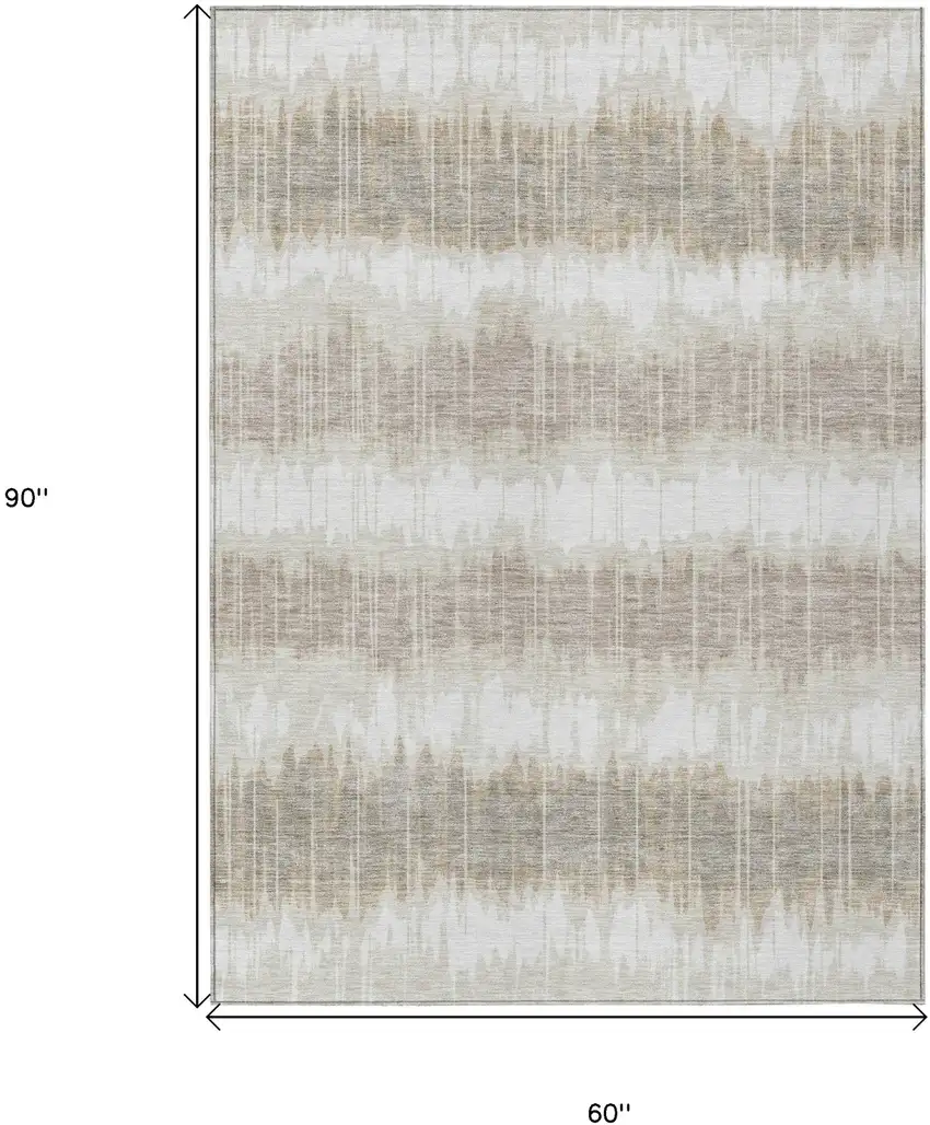 Ivory Beige And Taupe Striped Washable Indoor Outdoor Area Rug Photo 7
