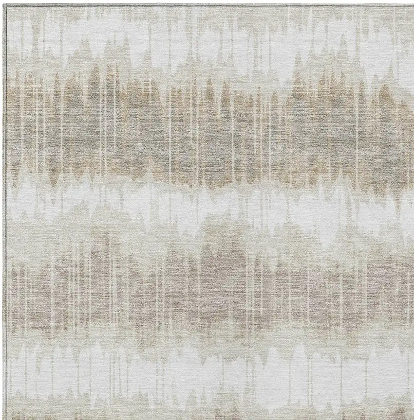 Ivory Beige And Taupe Striped Washable Indoor Outdoor Area Rug Photo 4