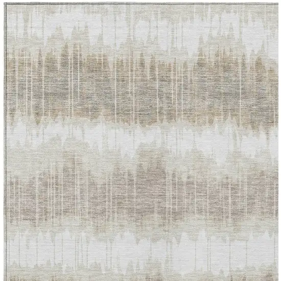 Ivory Beige And Taupe Striped Washable Indoor Outdoor Area Rug Photo 4