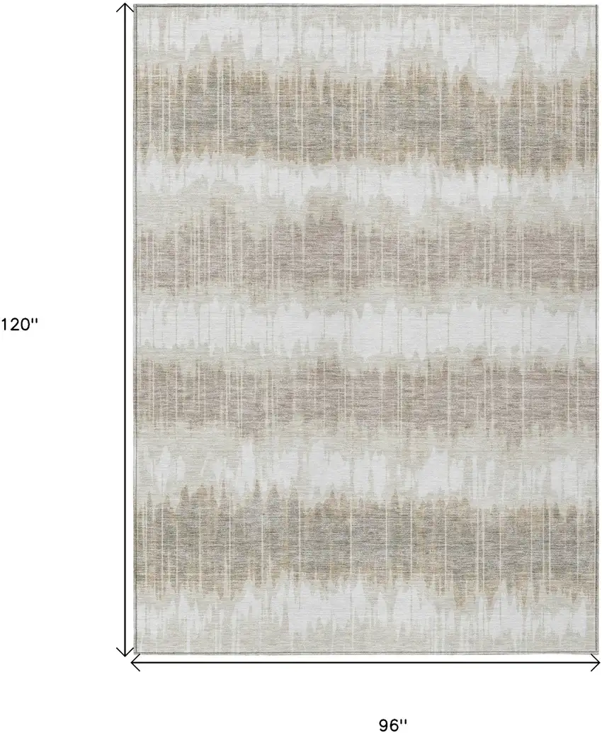 Ivory Beige And Taupe Striped Washable Indoor Outdoor Area Rug Photo 7