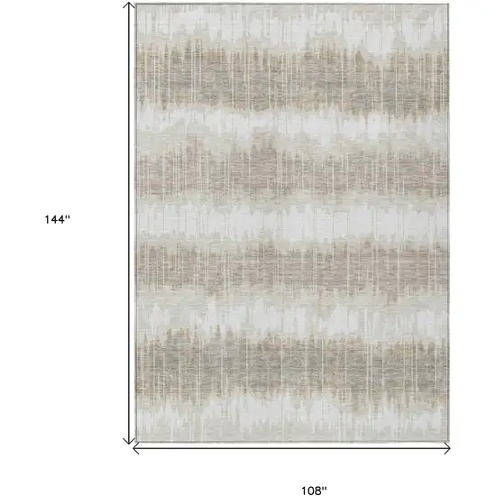 Ivory Beige And Taupe Striped Washable Indoor Outdoor Area Rug Photo 8
