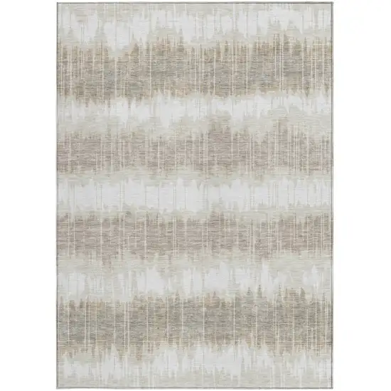 Ivory Beige And Taupe Striped Washable Indoor Outdoor Area Rug Photo 5