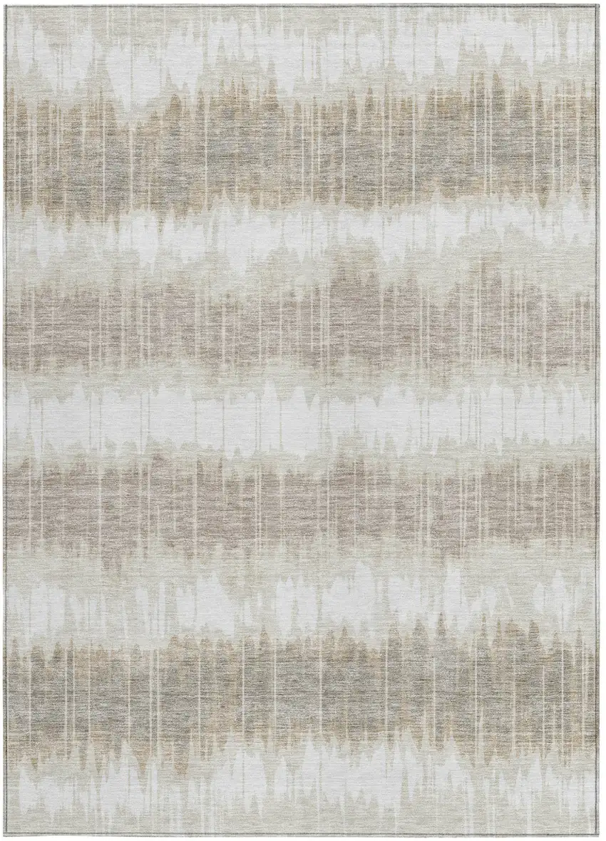 Ivory Beige And Taupe Striped Washable Indoor Outdoor Area Rug Photo 5
