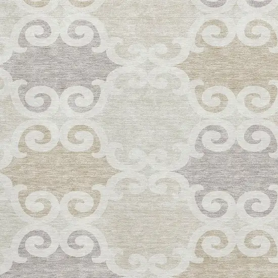 Ivory Beige And Taupe Trellis Washable Area Rug With UV Protection Photo 3