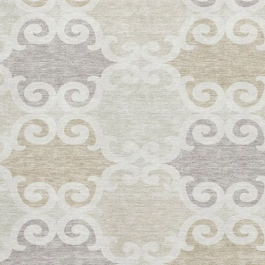 Ivory Beige And Taupe Trellis Washable Area Rug With UV Protection Photo 3