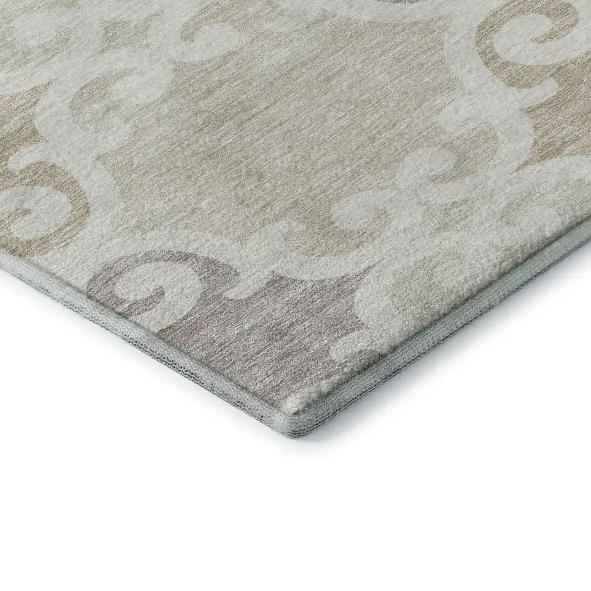 Ivory Beige And Taupe Trellis Washable Area Rug With UV Protection Photo 7