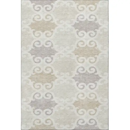 Ivory Beige And Taupe Trellis Washable Area Rug With UV Protection Photo 3