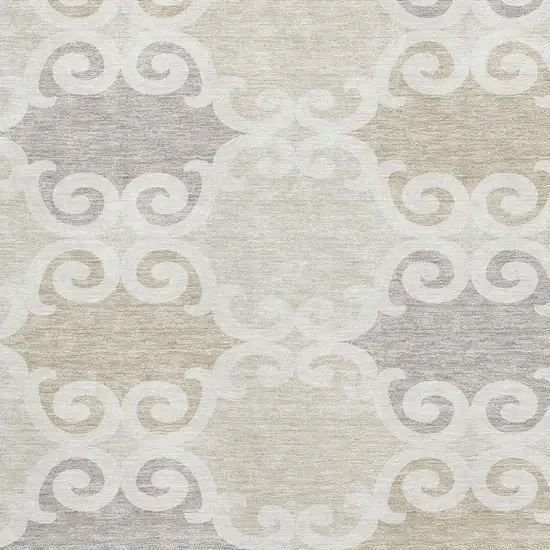 Ivory Beige And Taupe Trellis Washable Area Rug With UV Protection Photo 3